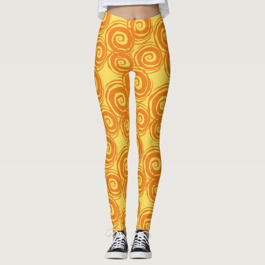Gelborange Schnürsenkel Leggings (Vorderseite)