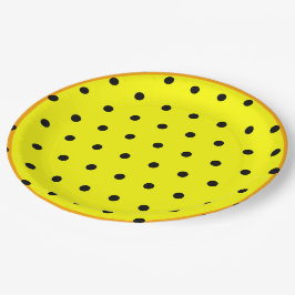 Gelborange schwarze Polka-Punkte Pappteller