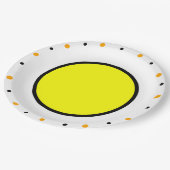 Gelborange schwarze Punkte Pappteller (Schrägansicht)
