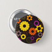 Gelborange und lila Retro-Blume Button (Vorne & Hinten)