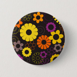 Gelborange und lila Retro-Blume Button