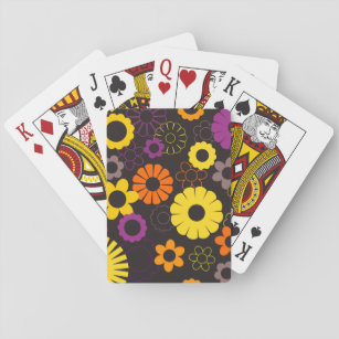 Gelborange und lila Retro-Blume Spielkarten
