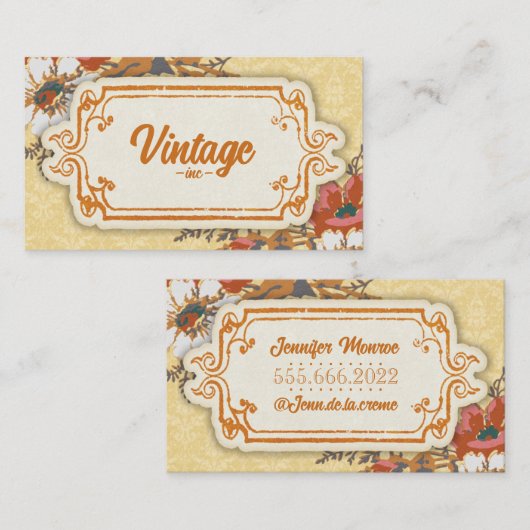 Gelborange Vintage Retro-Blüte Visitenkarte (Vorne/Hinten)