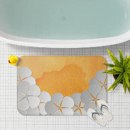 Gelborange Wasserfarbe und weiße Blume Badematte