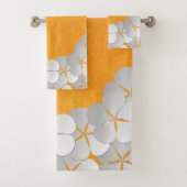 Gelborange Wasserfarbe und weiße Blume Badhandtuch Set (Insitu)