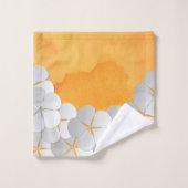 Gelborange Wasserfarbe und weiße Blume Badhandtuch Set (Waschlappen)