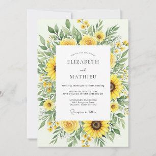 Gelborientierte Sonnenblumen-Hochzeit Einladung