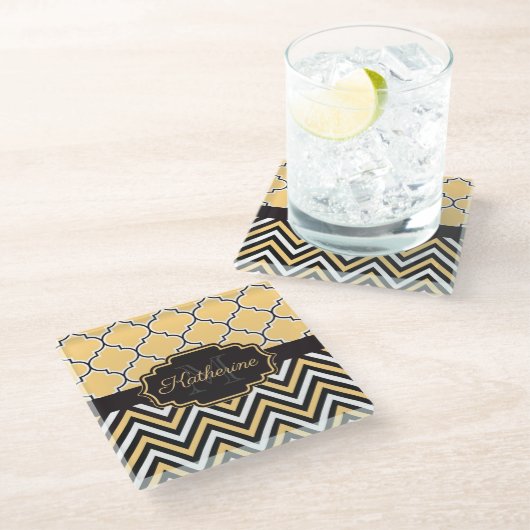 Gelbquatrefolie Glasuntersetzer (Schrägansicht)