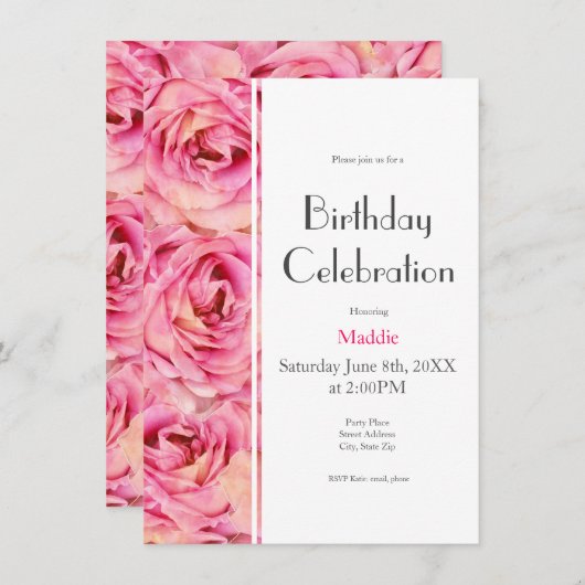 Gelbrosa Aquarellfarben Rose Abstraktes Muster Einladung (Vorne/Hinten)