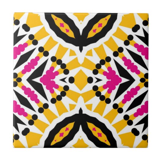 Gelbrosa Gelb, symmetrisch geometrisch Fliese (Vorderseite)