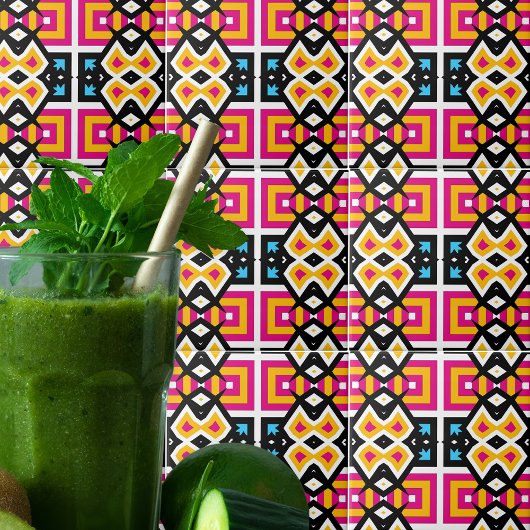 Gelbrosa Lebendes Mosaik Geometric Gemustert Fliese