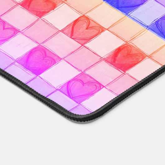 Gelbrosa lila Herzgingham-Schreibtisch Mat Schreibtischunterlage (Ecke)