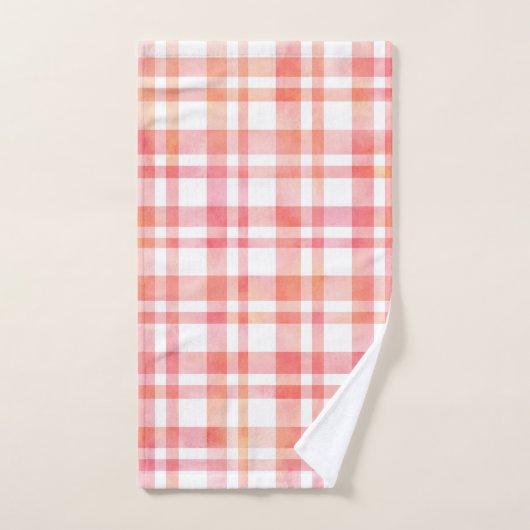 Gelbrosa Orangefarbene Farbe Kariert Badhandtuch Set (Handtuch)