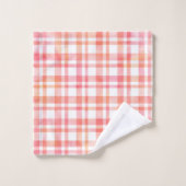 Gelbrosa Orangefarbene Farbe Kariert Badhandtuch Set (Waschlappen)