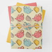 Gelbrosa Teekanne und Pokalmuster Geschenkpapier Set (Beispiel)