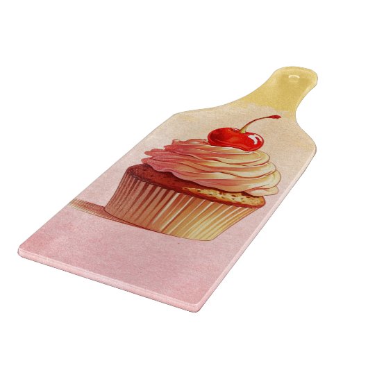 Gelbrosa Vintage Cherry Cupcake Schneidebrett (Ecke)