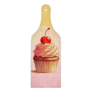 Gelbrosa Vintage Cherry Cupcake Schneidebrett