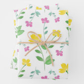 Gelbrosa Wasserfarben-Blume Stechmuster Geschenkpapier Set (Beispiel)