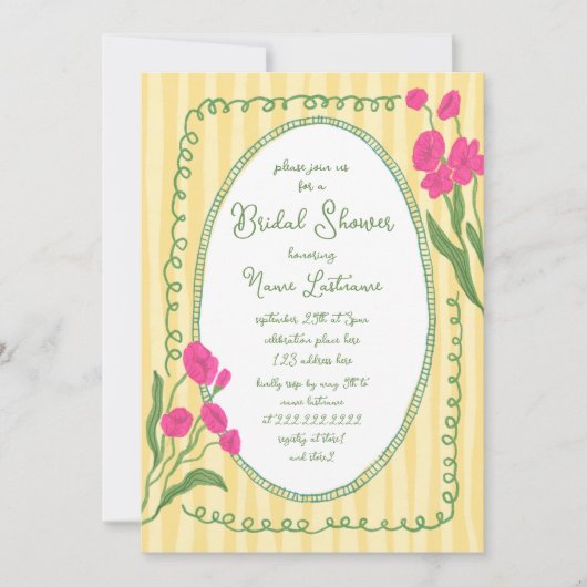 Gelbrosa, weißes, handgemaltes Brautparty Einladung (Vorderseite)