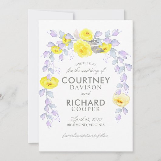 Gelbrosen-Brautparty Save The Date (Vorderseite)