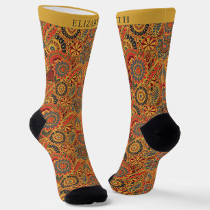 Gelbrot-orangefarbenes Aztekenmuster Socken