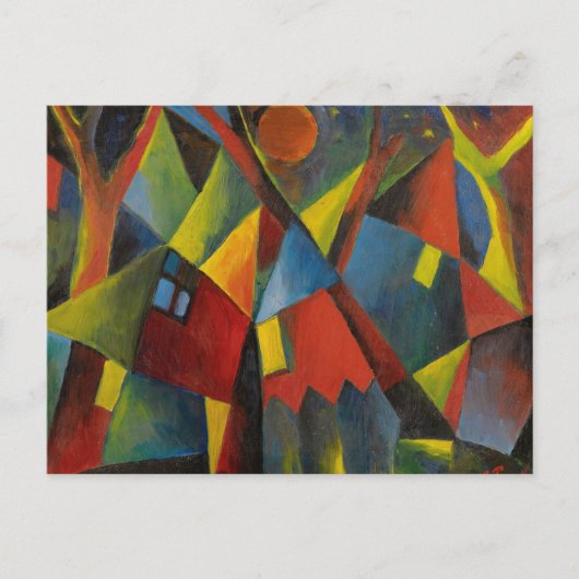 Gelbroter Mond Uber Sturzenden Hausern von Topp Postkarte (Vorderseite)