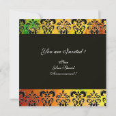 GELBROWENES ROTES SCHWARZES DAMASK-MONOGRAM, weiß Einladung (Rückseite)