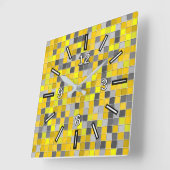 Gelbs und Grau deckten Quadrat-Muster mit Ziegeln Quadratische Wanduhr (Winkel)