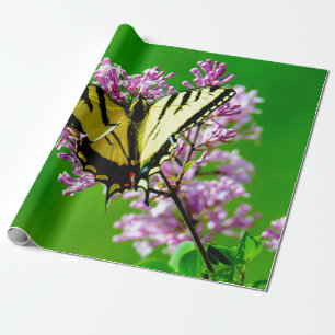 GELBSCHALTFLÄCHE AUF PINKEN-BLUME GESCHENKPAPIER