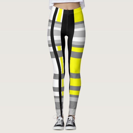 Gelbschwarz, grau und weiß abstrakt leggings (Vorderseite)