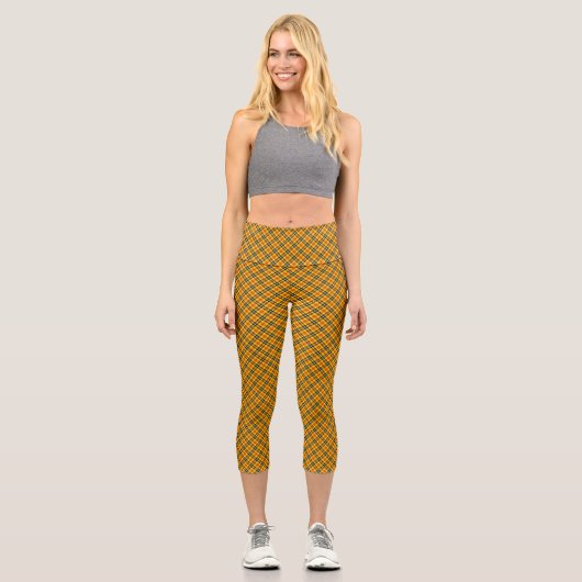 Gelbschwarz Kariertes Muster-57577 Capri Leggings (Vorderseite)