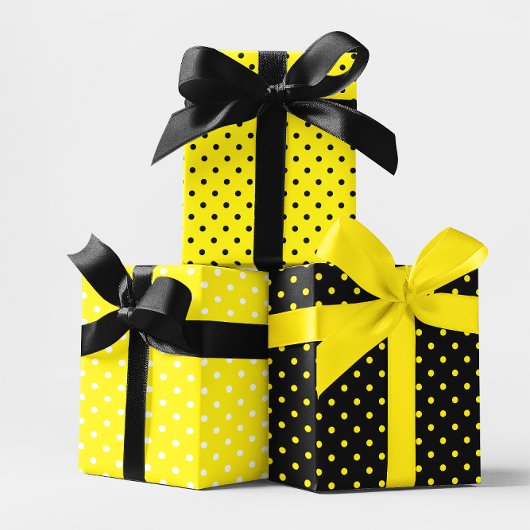 Gelbschwarz und Weiß Polka Dot Bee Mix Geschenkpapier Set