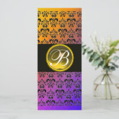 GELBSCHWARZE LILA DAMASK TOPAZ-MONOGRAMM EINLADUNG (Stehend Vorderseite)
