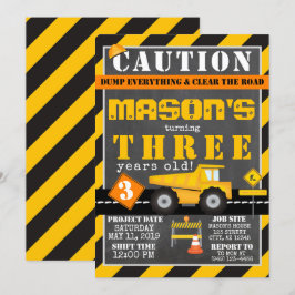 Gelbschwarzer Baubereich Dump Truck Party Einladung
