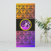 GELBSCHWARZER LILA DAMASK AMETHYST MONOGRAMM EINLADUNG (Stehend Vorderseite)