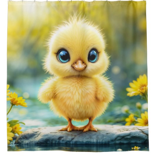 Gelbschwingendes Hähnchenblau - mit Augen Vogel Duschvorhang (Vorderseite)