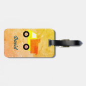 Gelbspielzeug-Lkw gestört Hintergrund Gepäckanhänger (Rückseite horizontal)