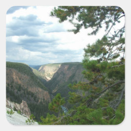 Gelbsteinfotografie, zeigt Wasserfälle, Bäume. Quadratischer Aufkleber
