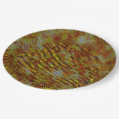 Gelbstreifen mit karierten Streifen Pappteller (Schrägansicht)