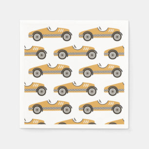 Gelbtes Vintage-Rennwagen-Geburtstag Serviette