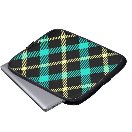 Gelbtürkisfarbenes Tartan-Muster kariert Laptopschutzhülle (Vorne Knopf)