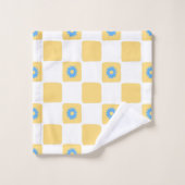 Gelbweiß mit blauem Blume-Muster Badhandtuch Set (Waschlappen)