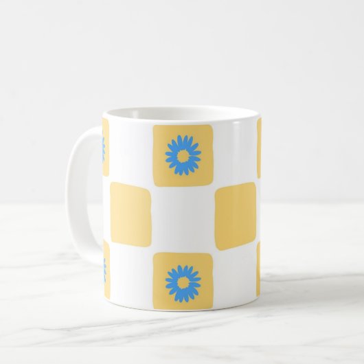 Gelbweiß mit blauem Blume-Muster Kaffeetasse (Vorderseite Links)