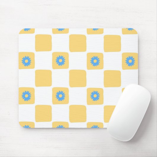 Gelbweiß mit blauem Blume-Muster Mousepad (Mit Mouse)