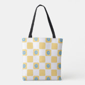 Gelbweiß mit blauem Blume-Muster Tasche (Rückseite)