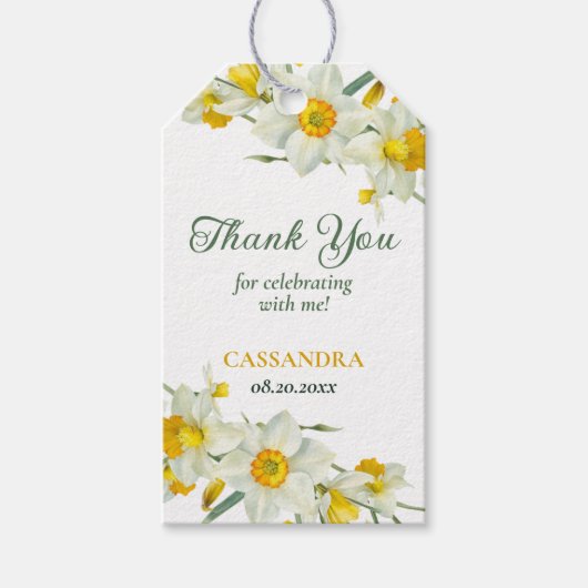 Gelbweiße affodische Rustikale Blumengeburt Geschenkanhänger (Vorderseite)