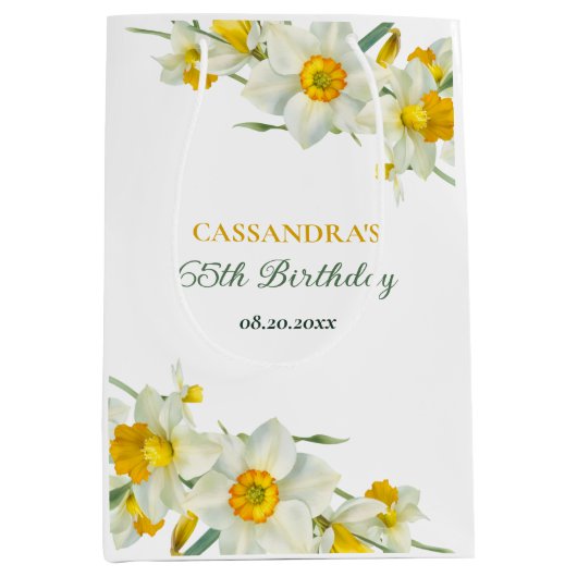 Gelbweiße affodische Rustikale Blumengeburt Mittlere Geschenktüte (Vorderseite)
