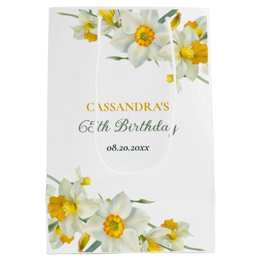 Gelbweiße affodische Rustikale Blumengeburt Mittlere Geschenktüte (Rückseite)