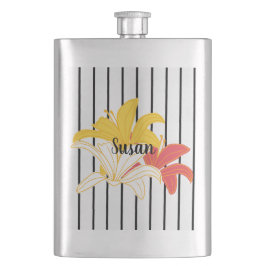 Gelbweiße Blume auf schwarzen Streifen Flasche Flachmann