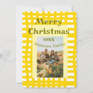 Gelbweiße karierte Retro Weihnachtsfamilie Einladung